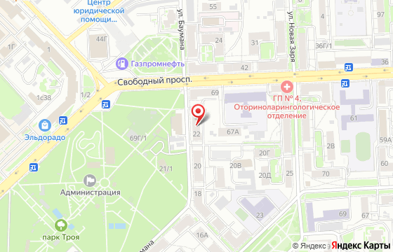 Карта: г. Красноярск, ул. Баумана, д. 22, оф. 1038