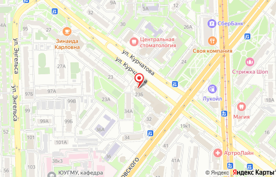 Карта: г. Челябинск, ул. Курчатова д. 23Б, оф. 807