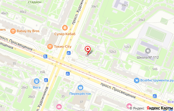 Карта: пр. Просвещения, д.50, лит.А