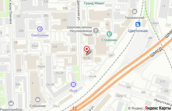Карта: Санкт-Петербург, ул. Цветочная, д. 16К3Б