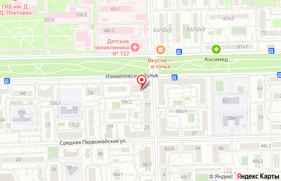 Карта: Измайловский бульвар, 58