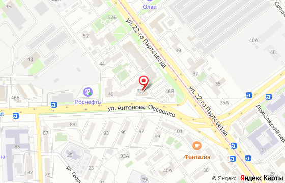 Карта: Самара, ул. Антонова-Овсеенко, д. 52